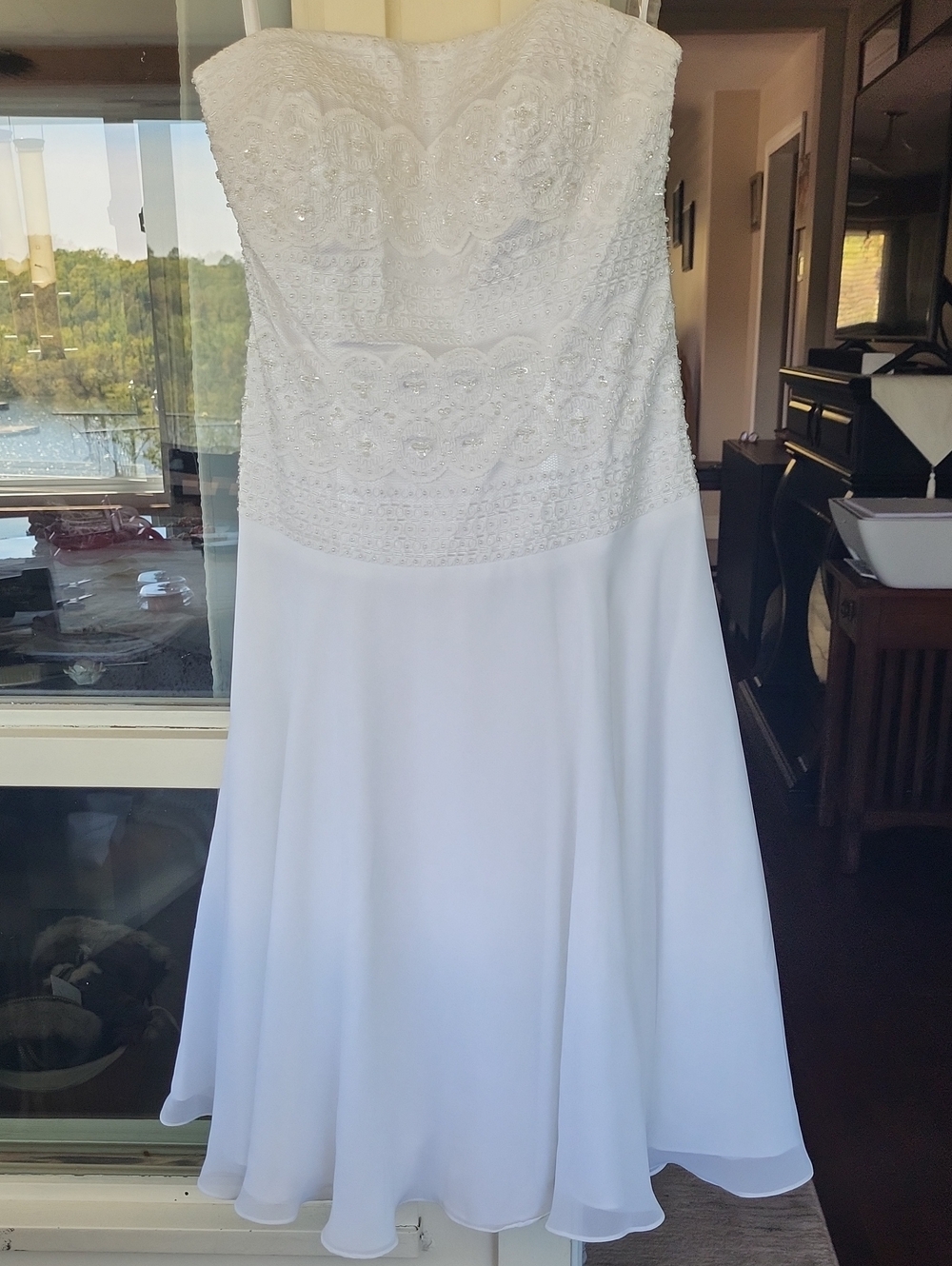 Vintage Bonny Bridal Strapless Beaded Chiffon Dress White Size 10